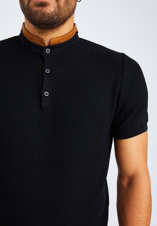 Leif Nelson T-Shirt Feinstrick Mit Stehkragen