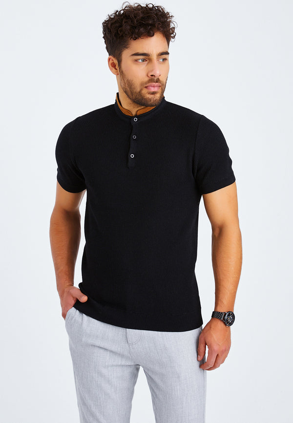 Leif Nelson T-Shirt Feinstrick mit Stehkragen