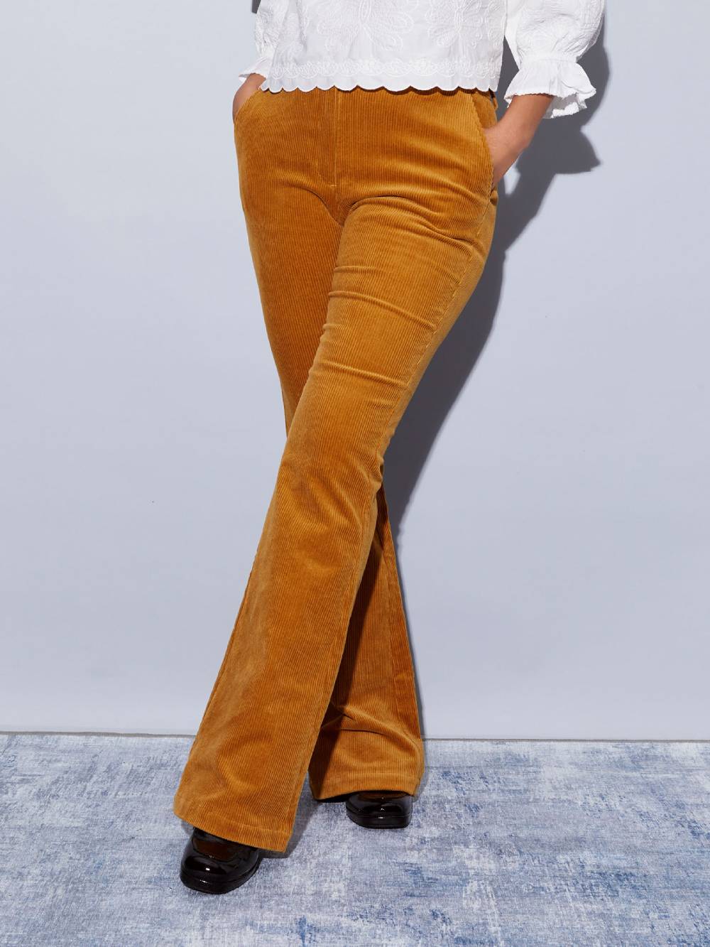 ABOUT YOU X Iconic By Tatiana Kucharova Flared Pants 'Evelyn' In Camel