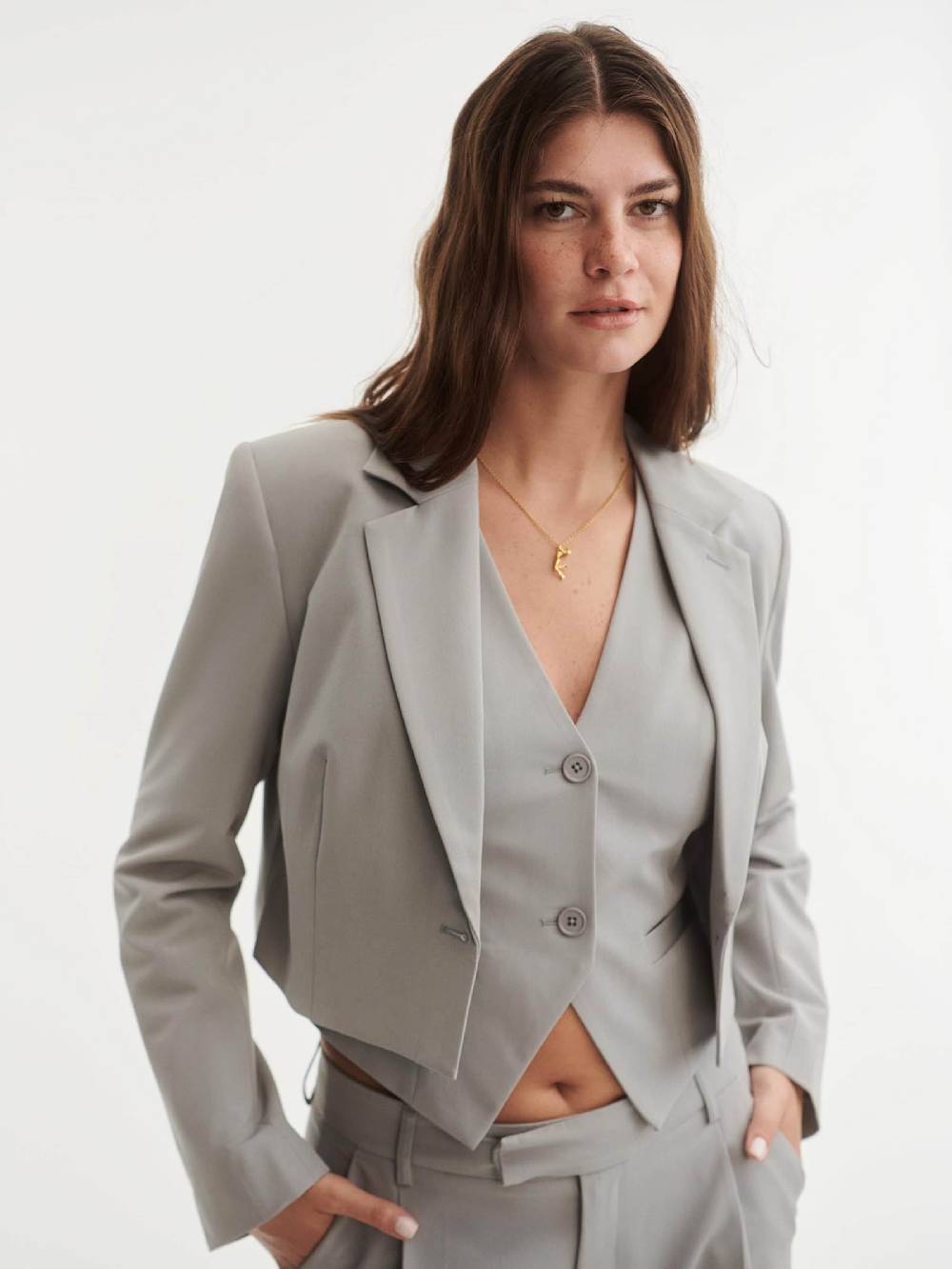 ABOUT YOU X Laura Giurcanu Blazer 'Marou' In Light Grey