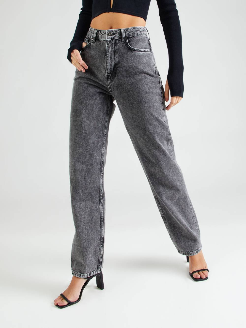 ABOUT YOU X Laura Giurcanu Loose Fit Jeans 'Maggie' In Grey Denim