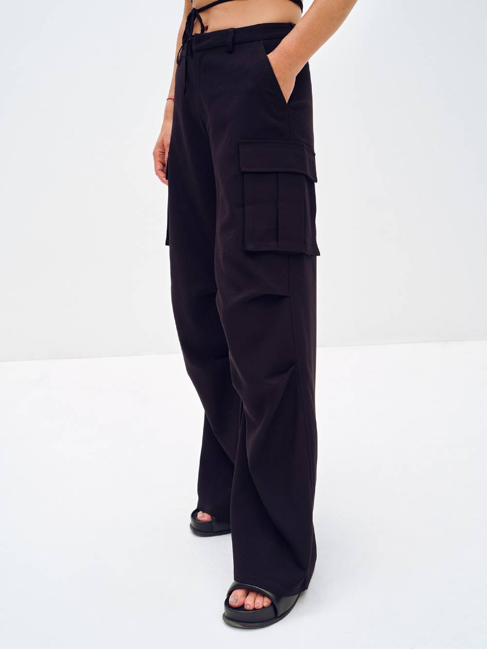 ABOUT YOU X Toni Garrn Loose Fit Cargo Pants 'Dakota' In Black