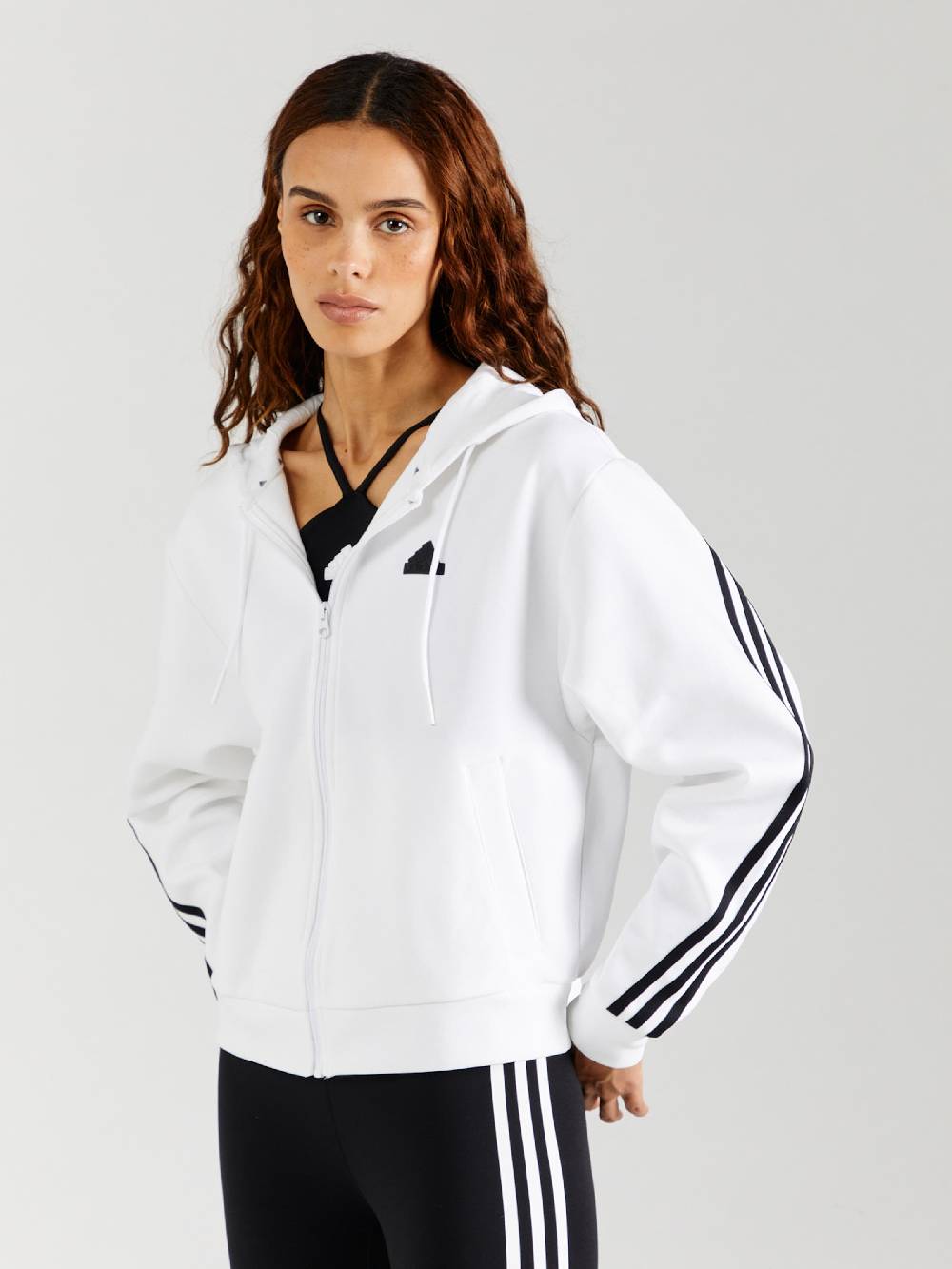 ADIDAS SPORTSWEAR Athletic Zip-Up Hoodie In White