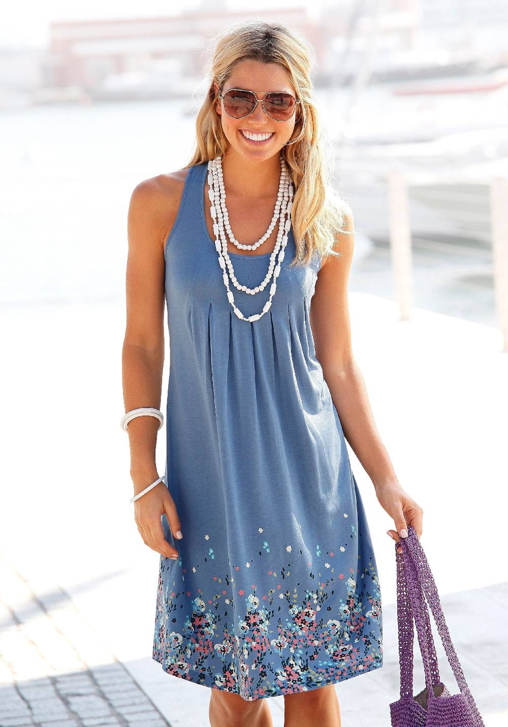 BEACH TIME Beach Dress In Aqua, Dusty Blue