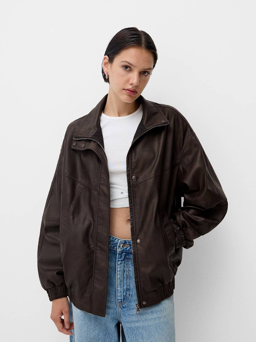 Bershka Between-Season Jacket In Dark Brown