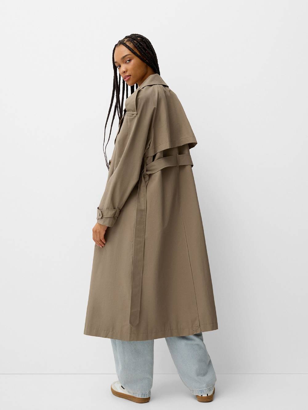 Bershka Between-Seasons Coat In Dark Beige