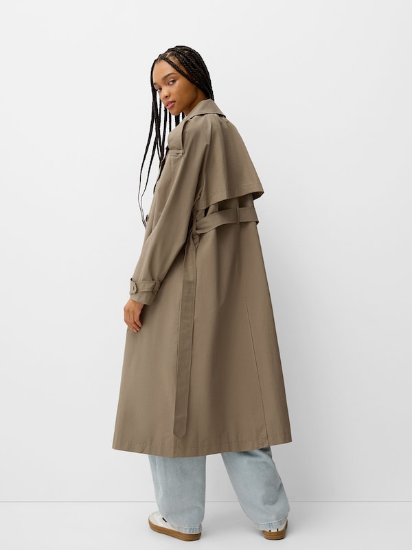 Bershka Between-Seasons Coat in Dark Beige