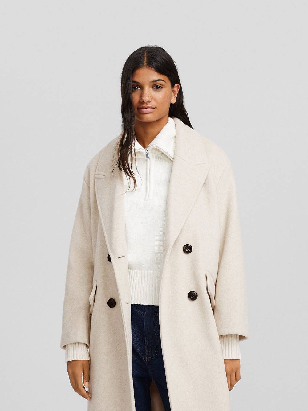 Bershka Between-Seasons Coat In Kitt