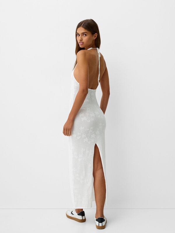 Bershka Knitted dress in Off White