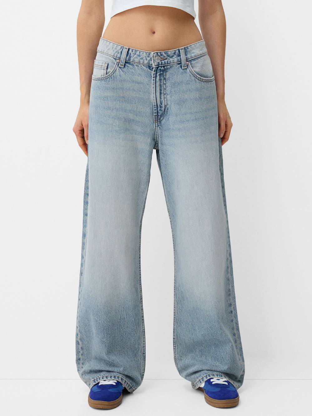 Bershka Loose Fit Jeans In Blue Denim