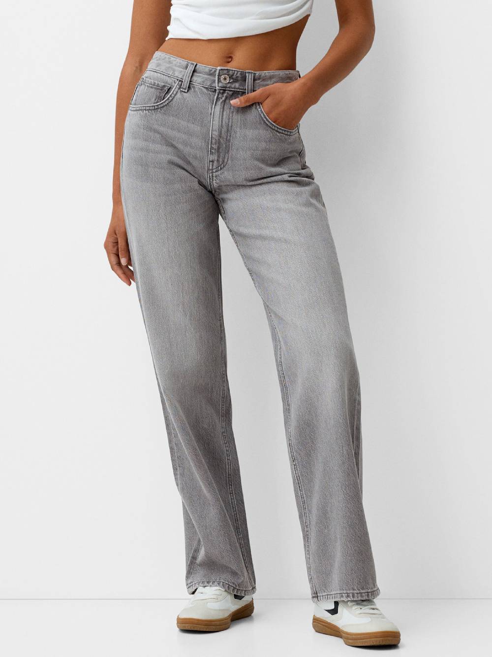 Bershka Loose Fit Jeans In Grey Denim