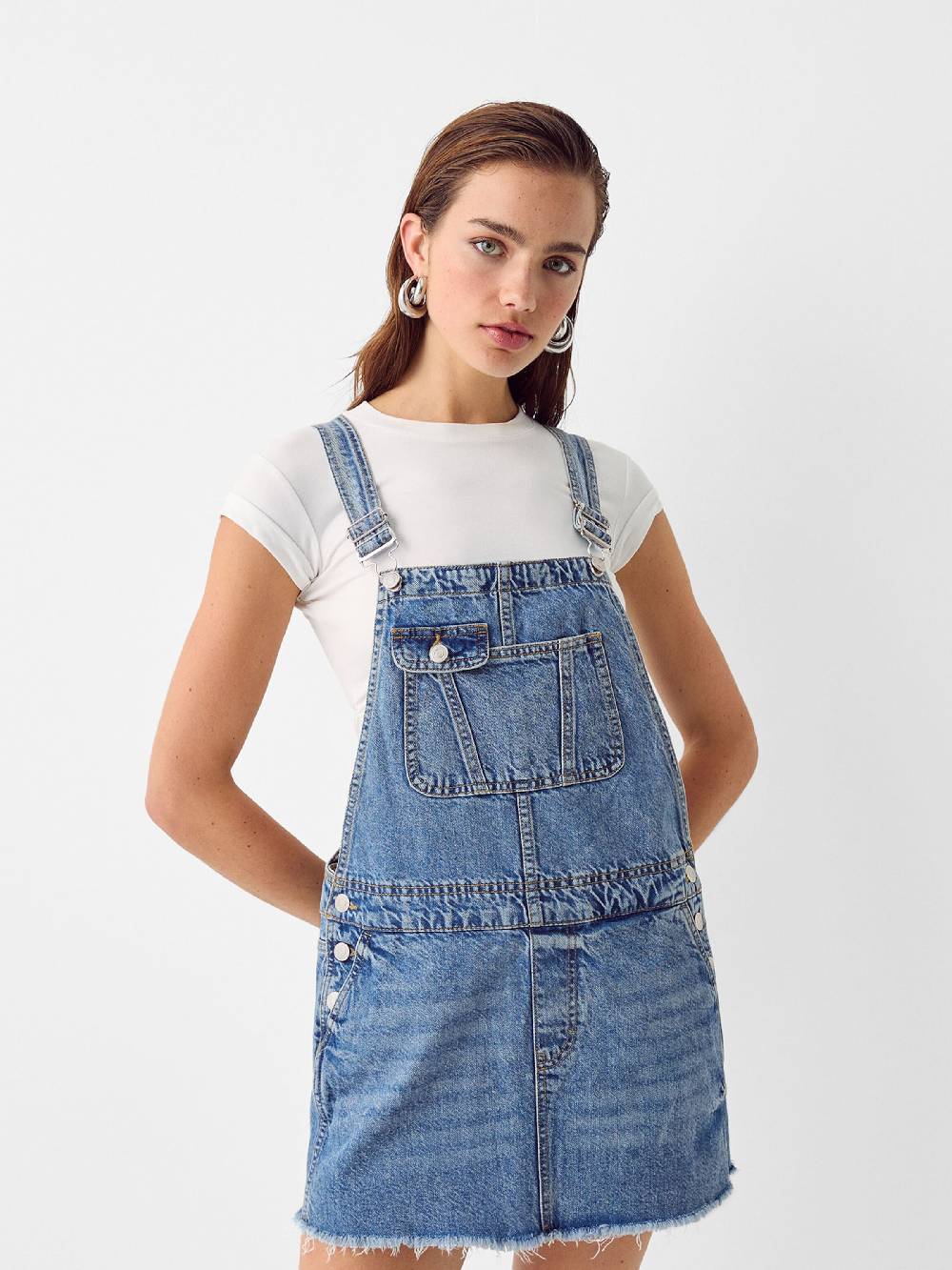 Bershka Overall Skirt In Blue Denim