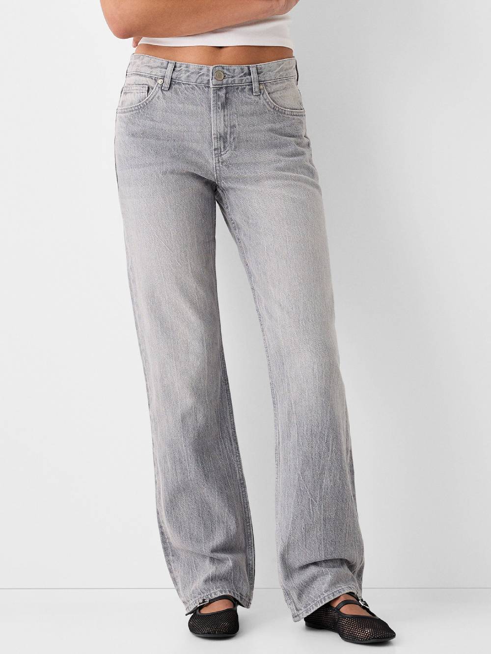 Bershka Regular Jeans In Light Grey
