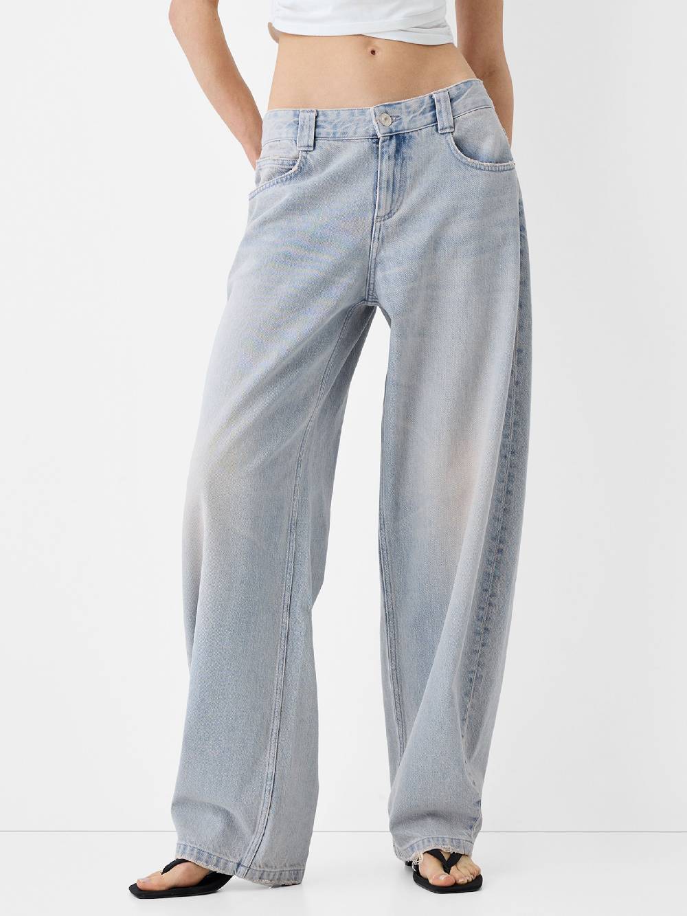 Bershka Wide Leg Jeans In Light Blue