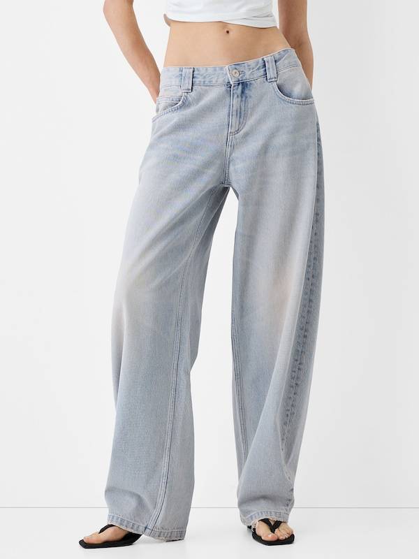 Bershka Wide Leg Jeans In Light Blue