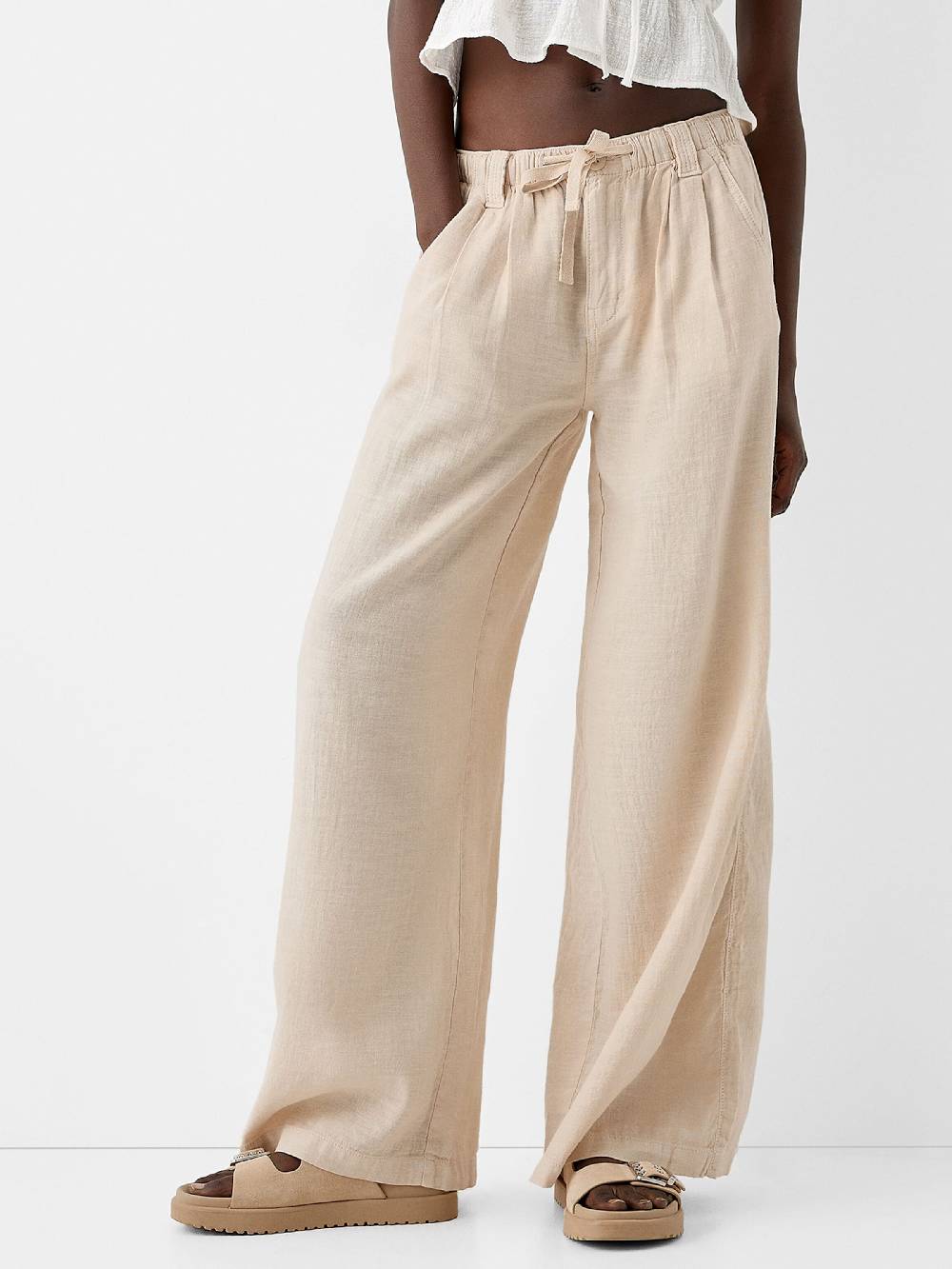 Bershka Wide Leg Pants In Cream