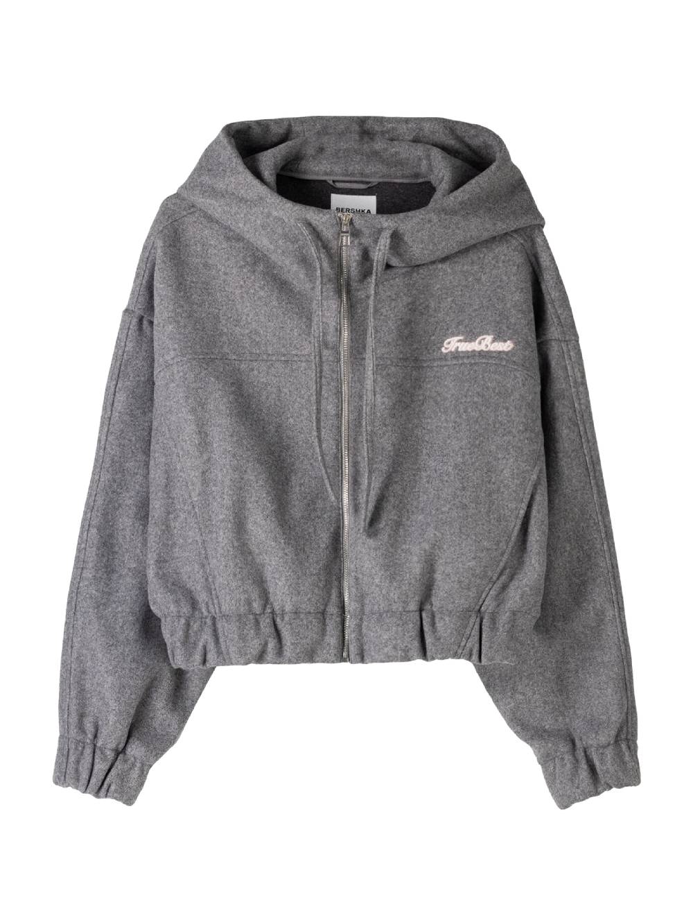 Bershka Zip-Up Hoodie In Dark Grey