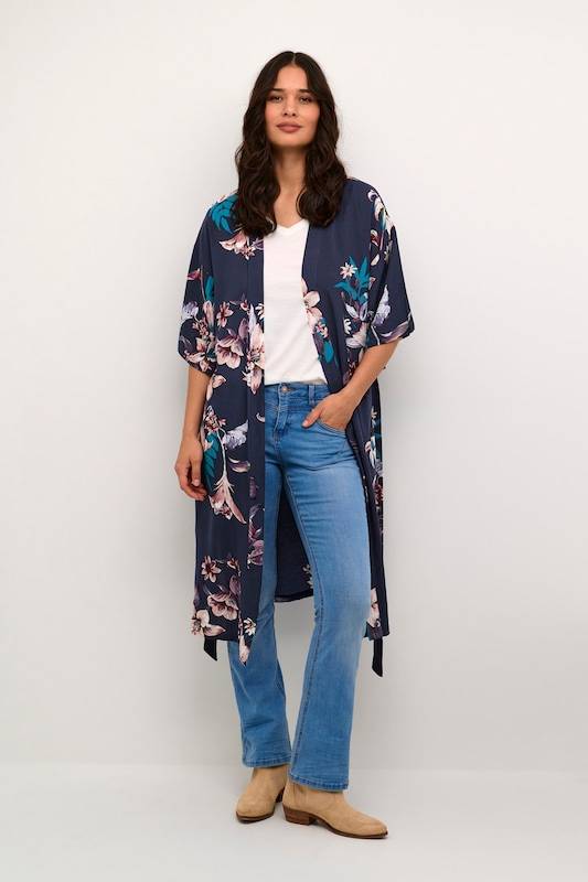 Cream Kimono 'Otta' in Blue, Marine Blue