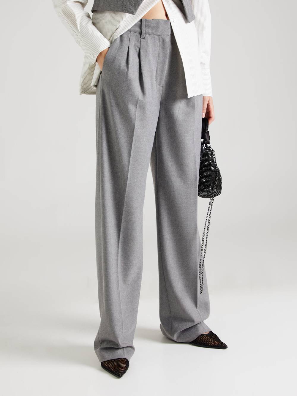 GUESS Wide Leg Pleat-Front Pants 'Doris Perfect' In Mottled Grey