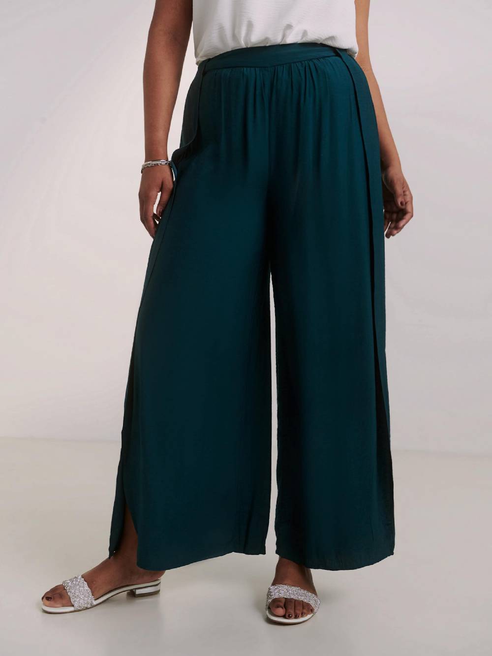 Guido Maria Kretschmer Curvy Wide Leg Pants 'Darlin' In Petrol