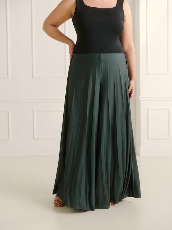 Guido Maria Kretschmer Curvy Wide leg Pants 'Samantha' in Dark Green