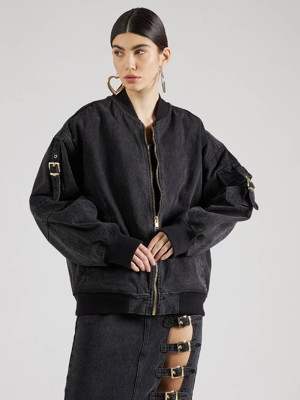 Hoermanseder X About You Between-Season Jacket 'Marle' In Grey Denim