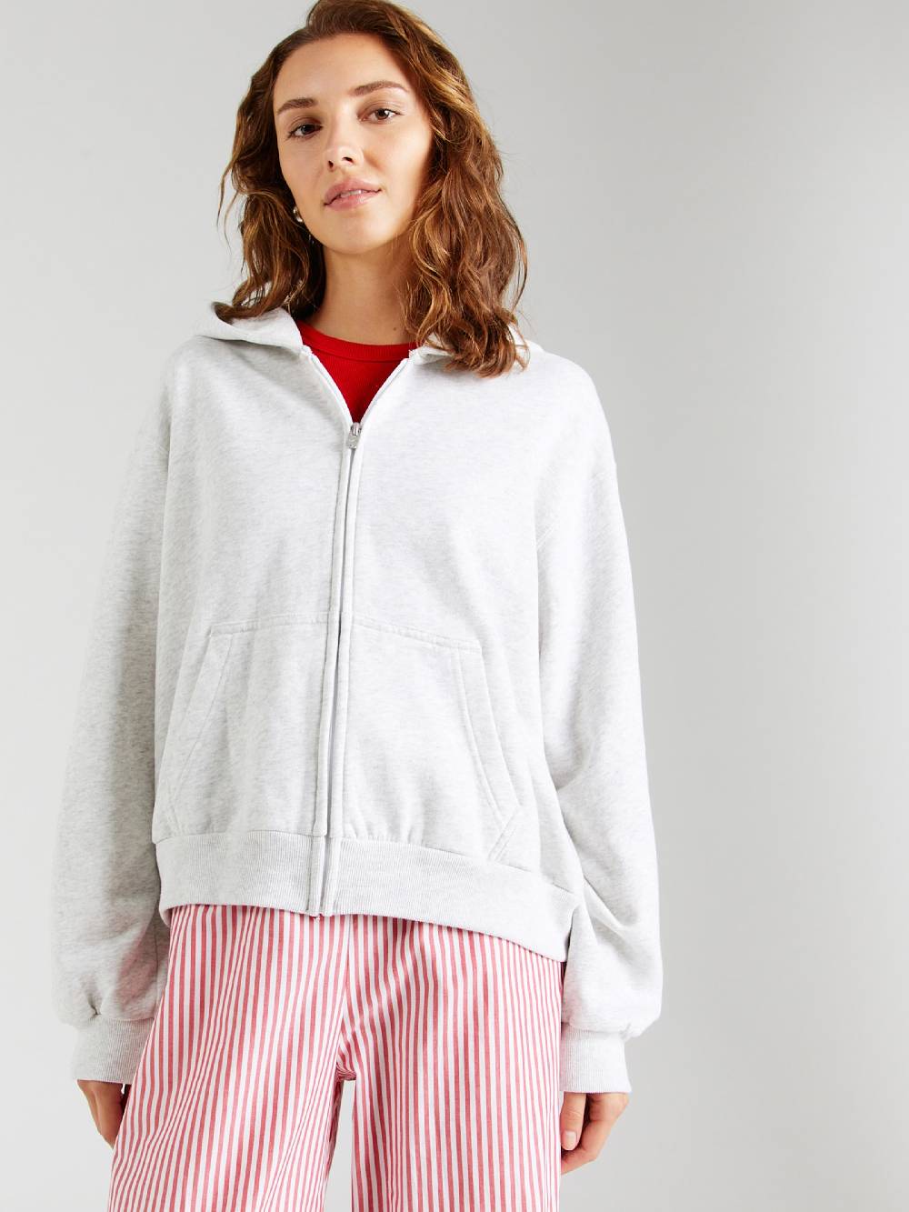 HOLLISTER Zip-Up Hoodie In Mottled Grey