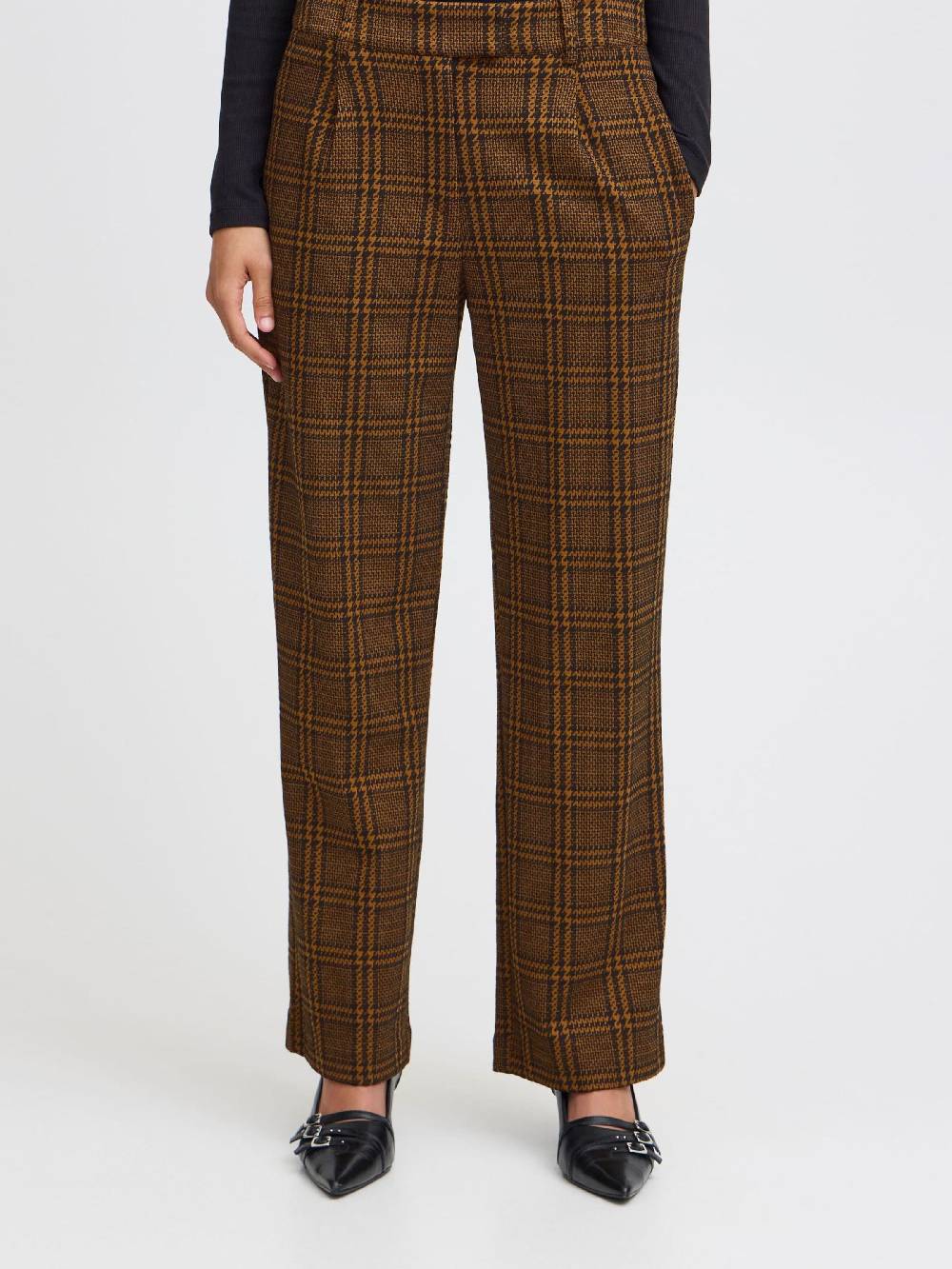 ICHI Loose Fit Traditional Pants In Brown