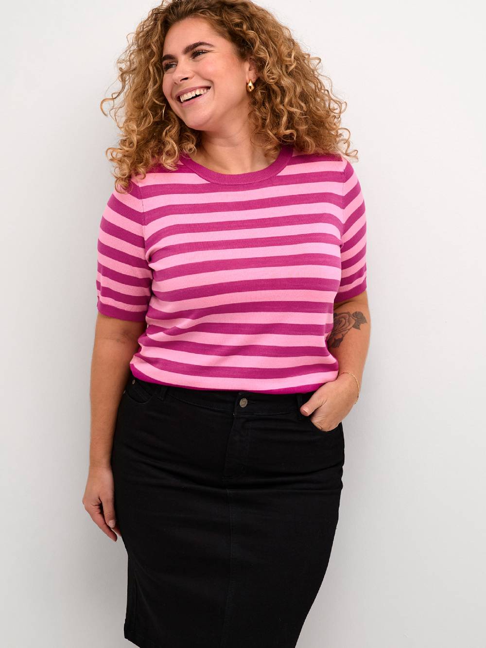 KAFFE CURVE Sweater 'Malia' In Fuchsia, Pink