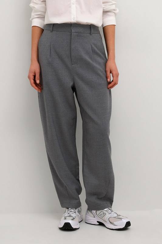Kaffe Tapered Pleat-Front Pants 'Merle' in Mottled Grey