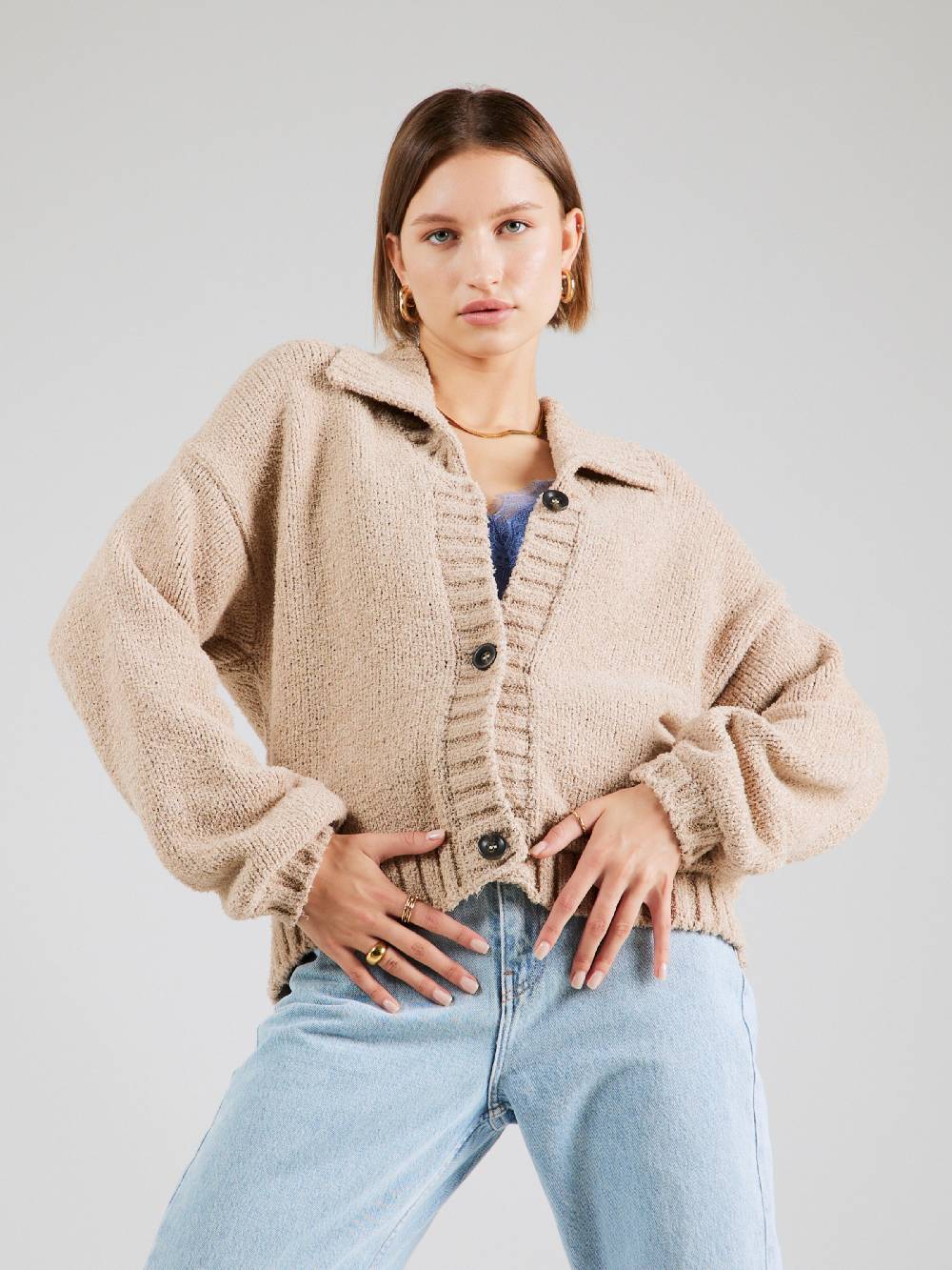 KnowledgeCotton Apparel Oversized Cardigan In Taupe