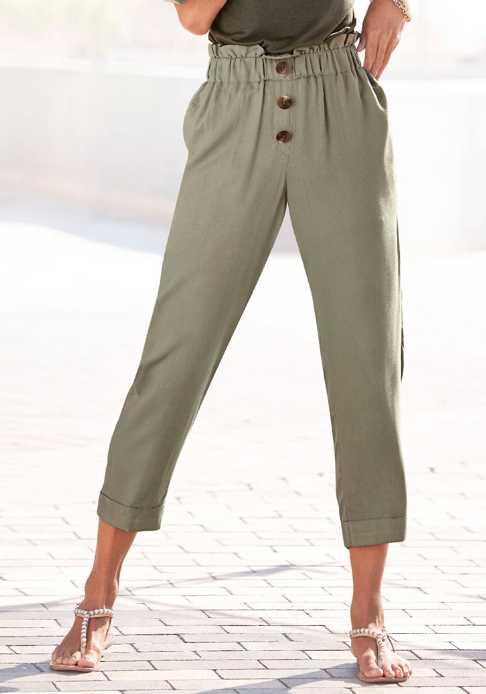 LASCANA Tapered Pleat-Front Pants In Grey