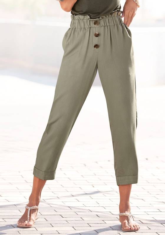 LASCANA Tapered Pleat-Front Pants in Grey