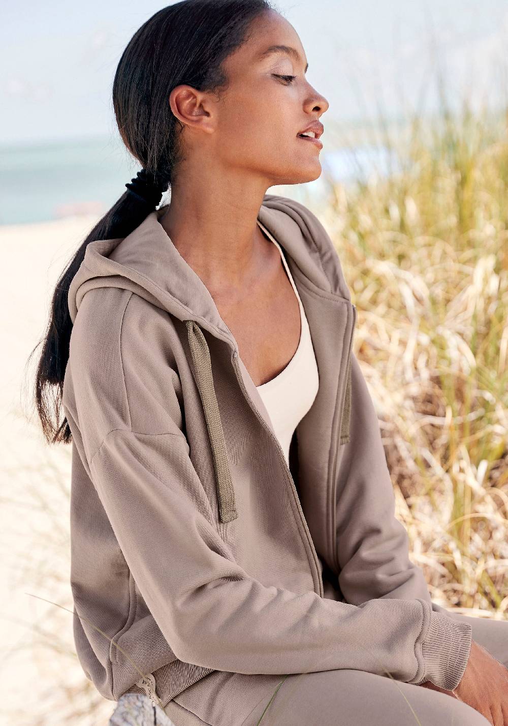 LASCANA Zip-Up Hoodie In Beige