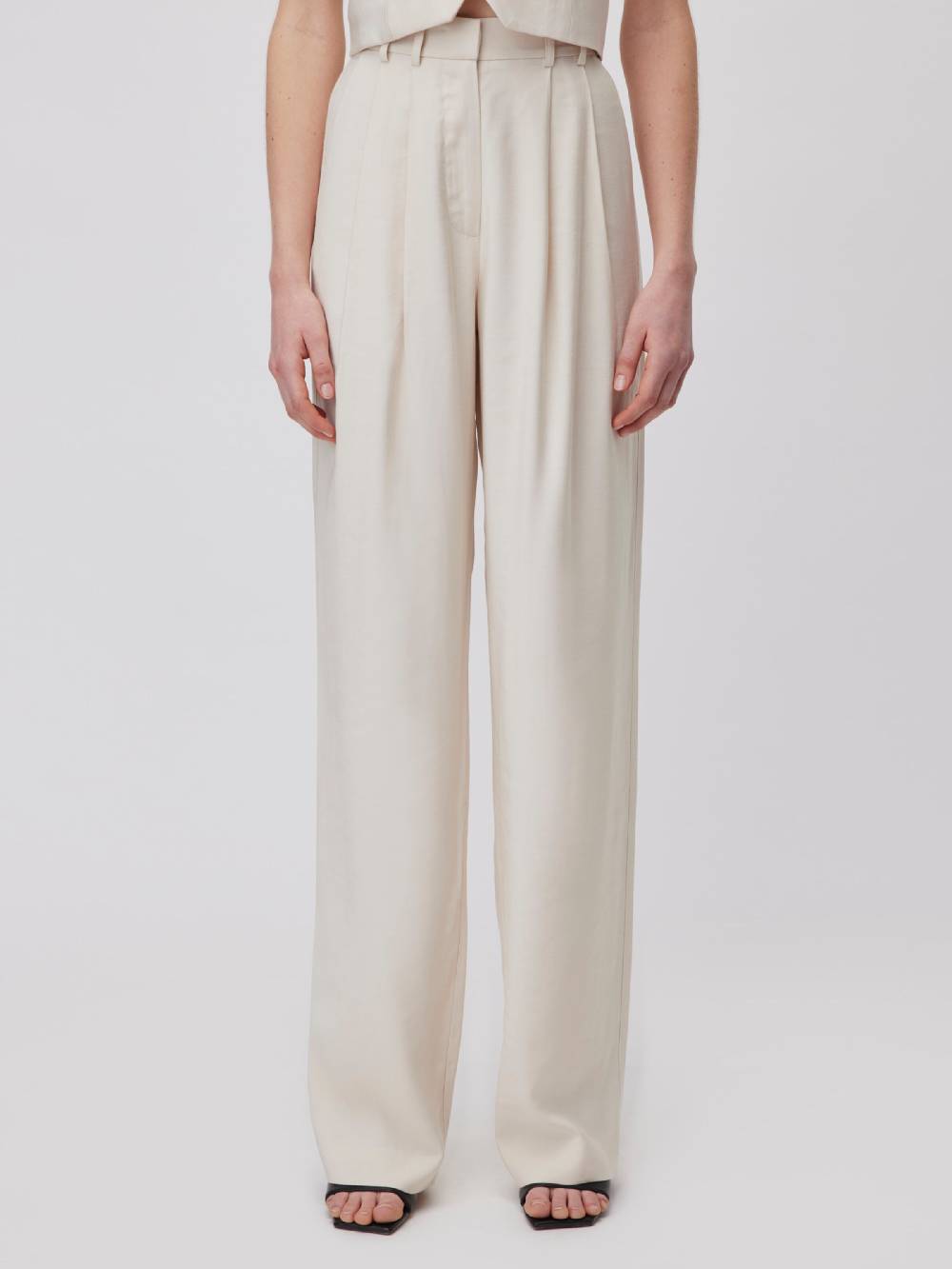 LeGer By Lena Gercke Wide Leg Pleat-Front Pants 'Draco' In Sand
