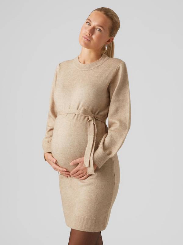 MAMALICIOUS Knitted dress 'New Anne' in Mottled Beige