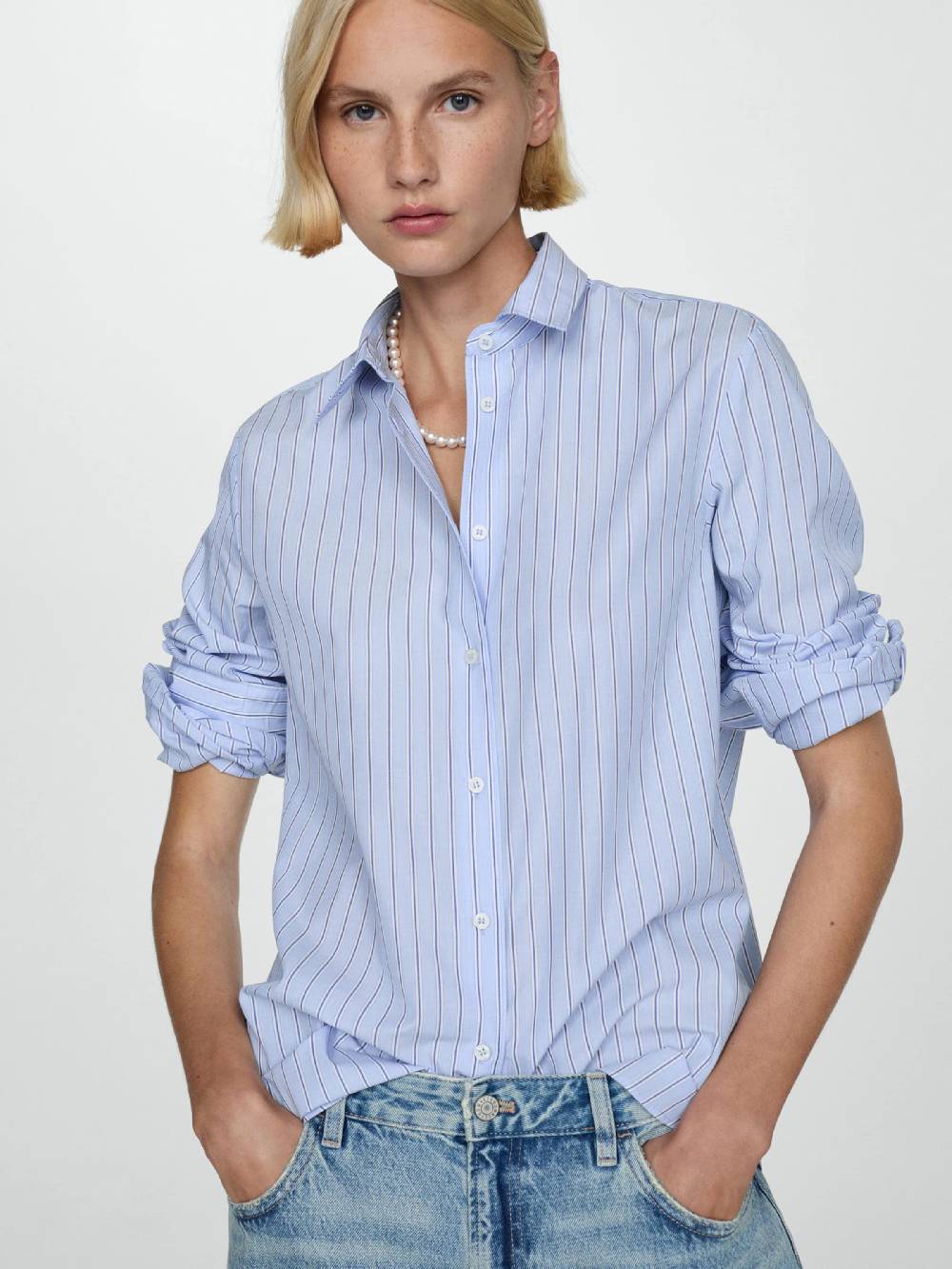 MANGO Blouse 'REGU' In Light Blue, Dark Blue