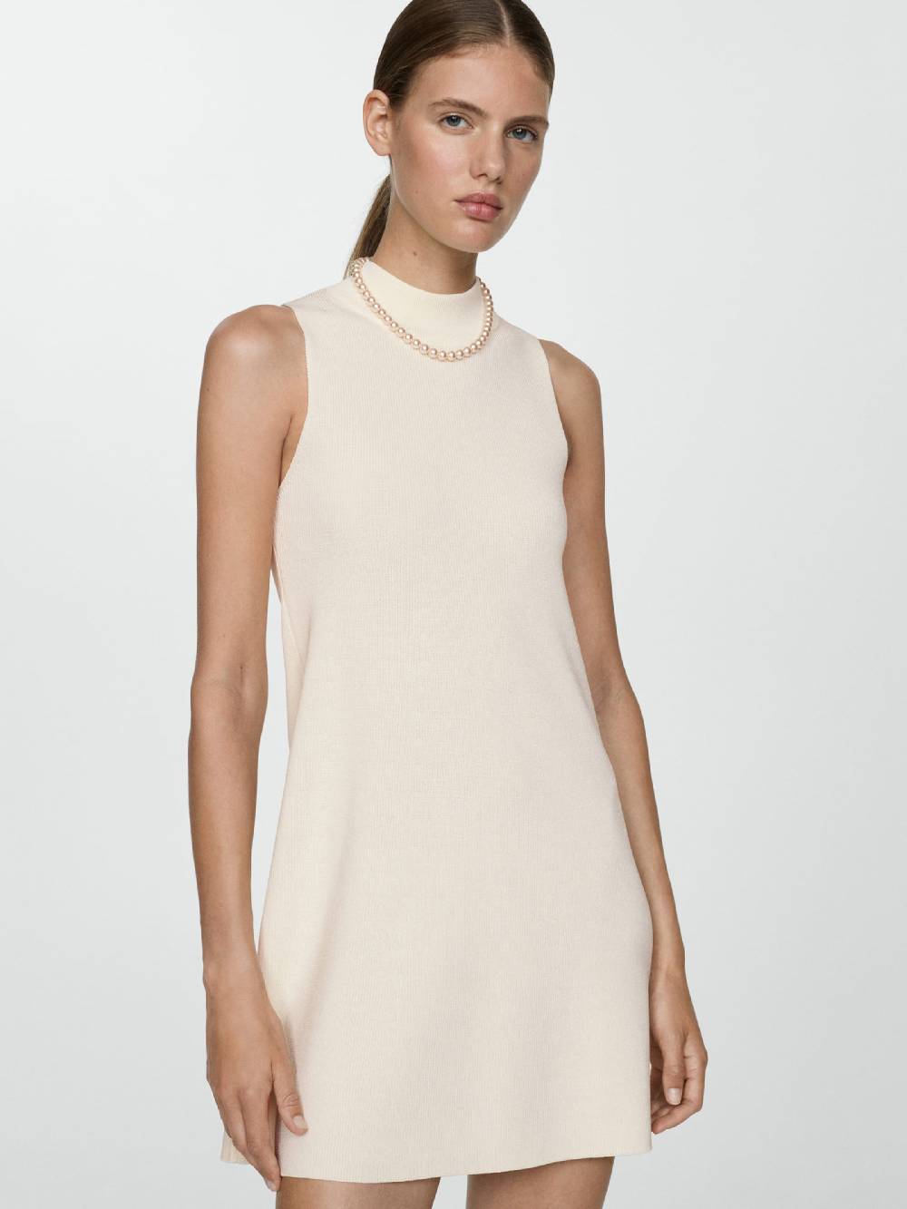 MANGO Knitted Dress 'SESETE' In Ecru
