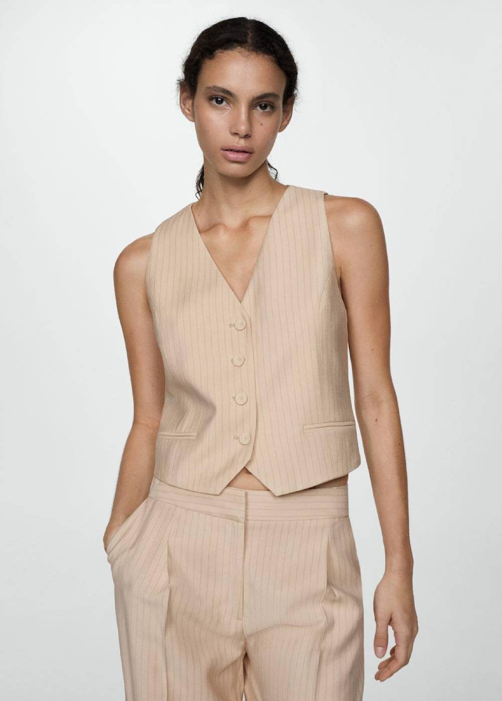 MANGO Vest 'CLAVEL' In Beige