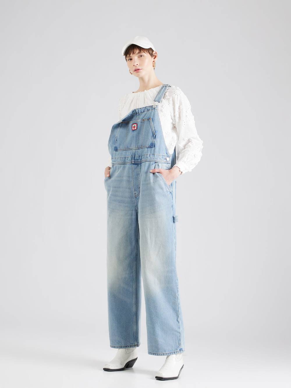 Monki Loose Fit Jean Overalls In Blue Denim
