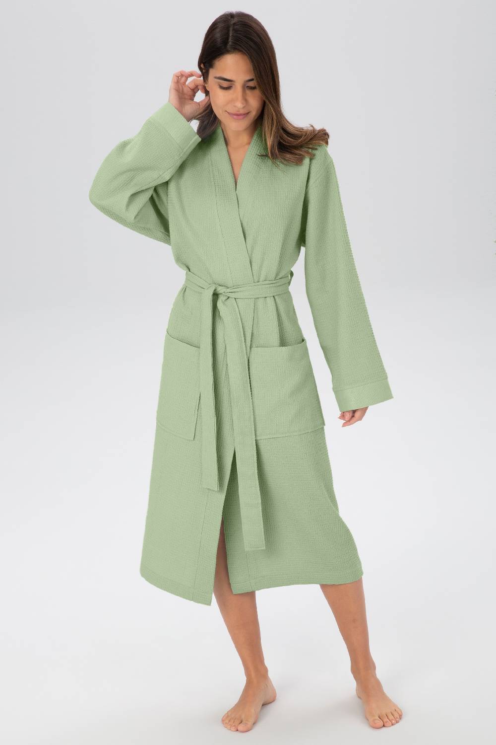 MY HOME Long Bathrobe In Grass Green