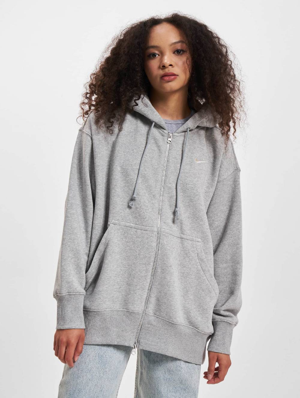 Nike Sportswear Zip-Up Hoodie 'Phoenix FLC' In Mottled Grey