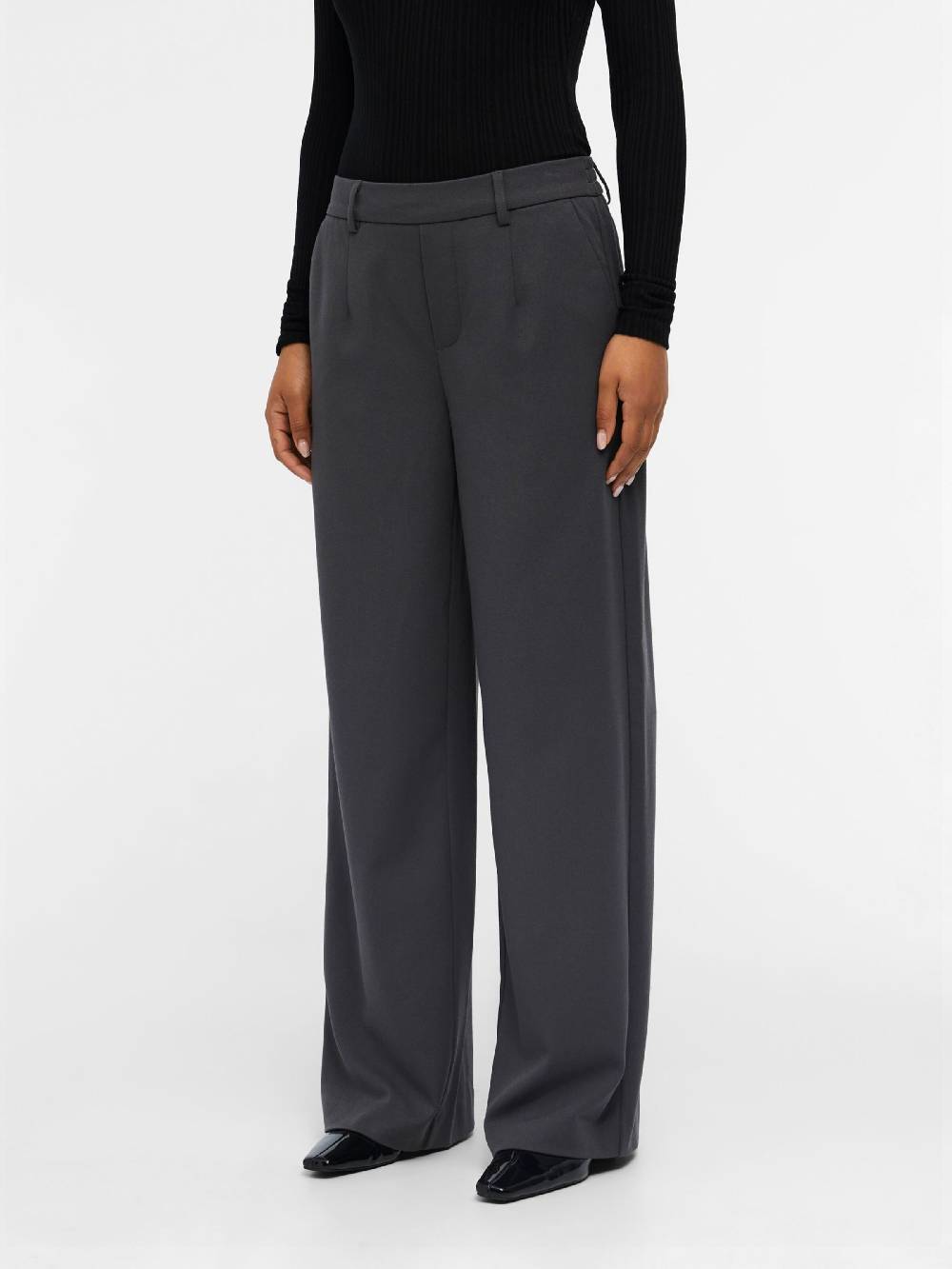 OBJECT Wide Leg Pleat-Front Pants 'OBJLisa' In Grey