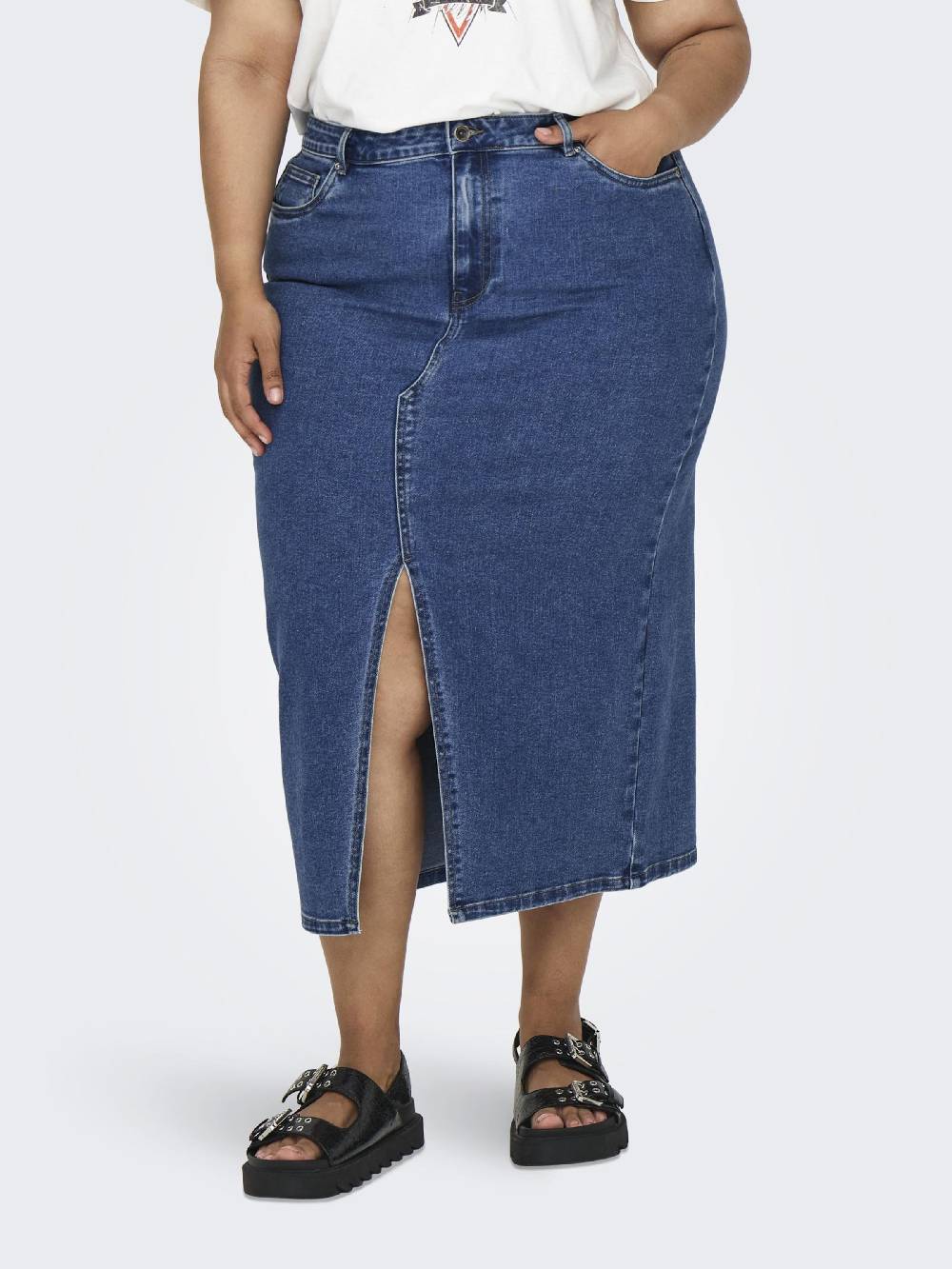 ONLY Carmakoma Skirt In Blue Denim
