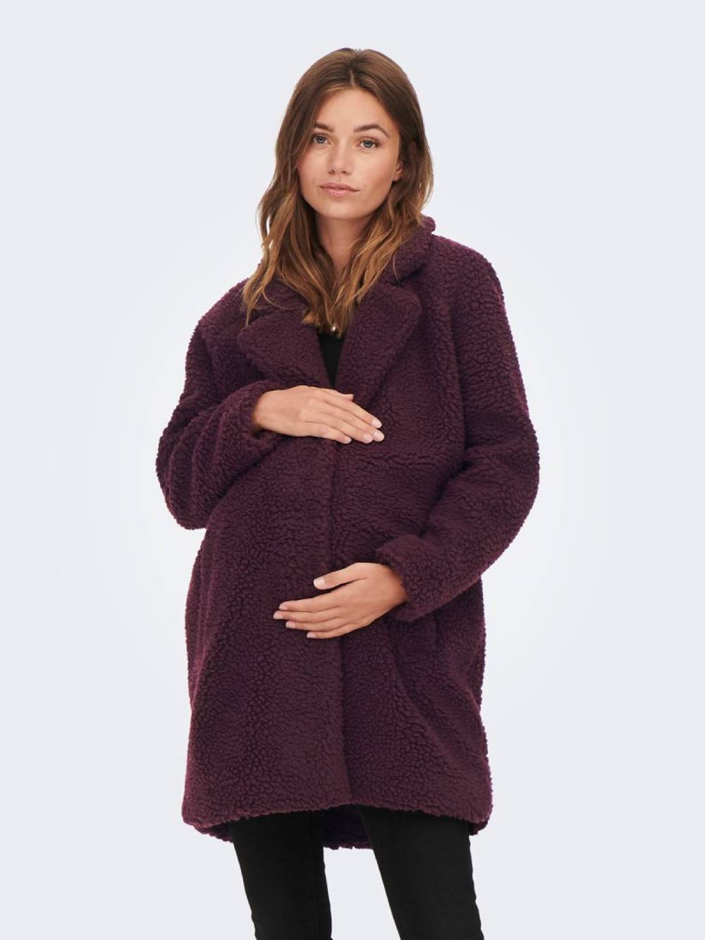 Only Maternity Between-Seasons Coat 'Mama Sherpa' In Burgundy