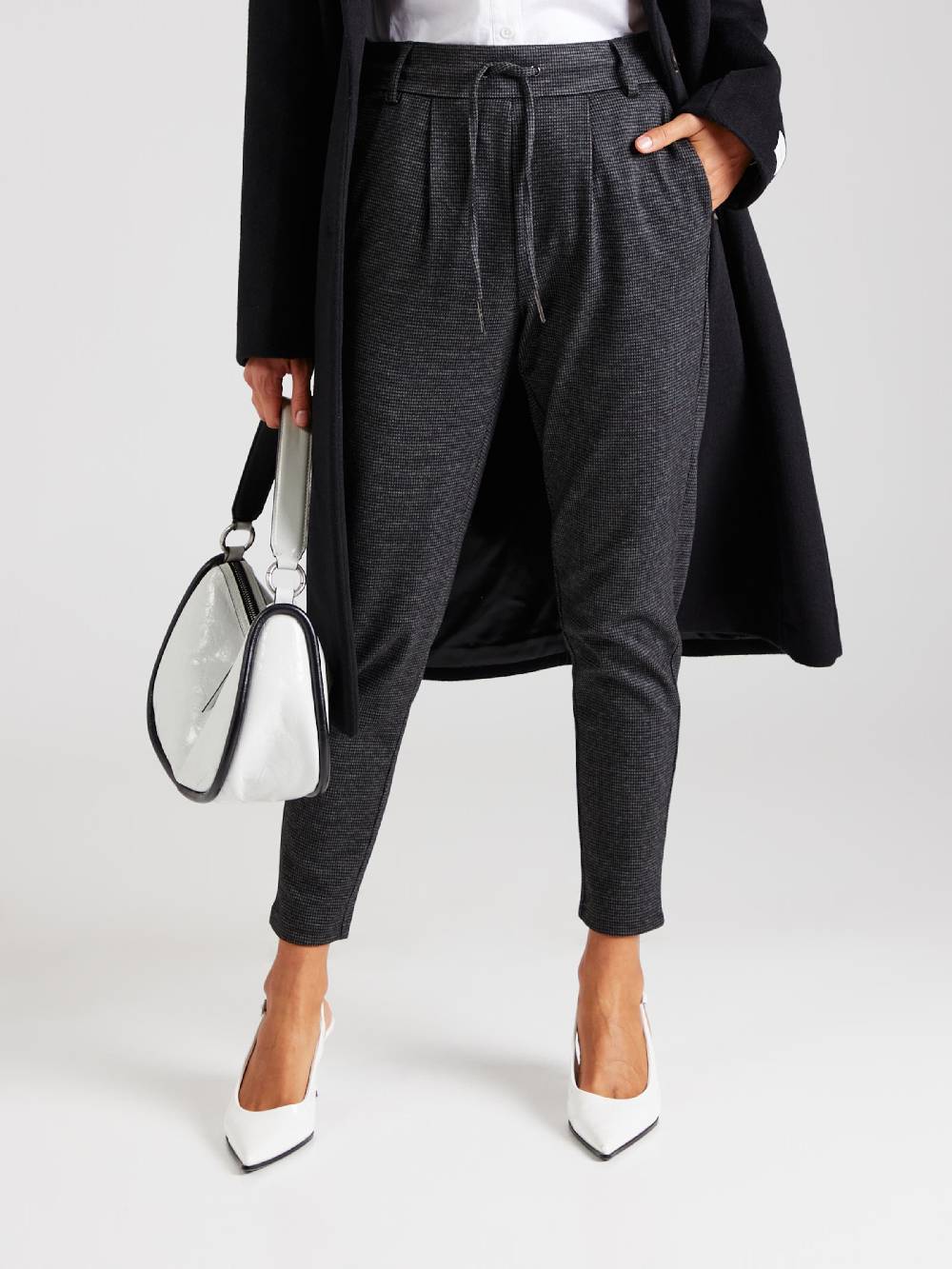 ONLY Tapered Pleat-Front Pants 'ONLPOPTRASH-GOZI' In Dark Grey