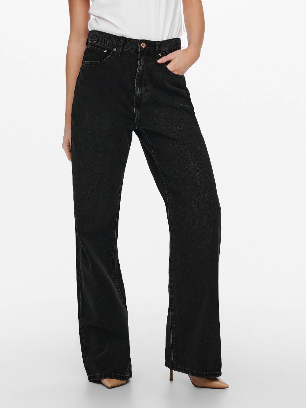 ONLY Wide Leg Jeans 'Hope' In Black Denim