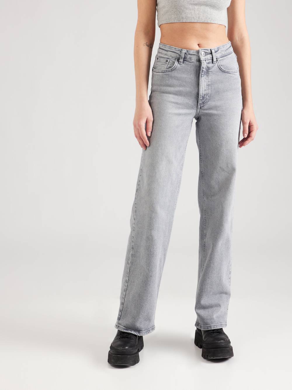 ONLY Wide Leg Jeans 'ONLJuicy' In Grey Denim