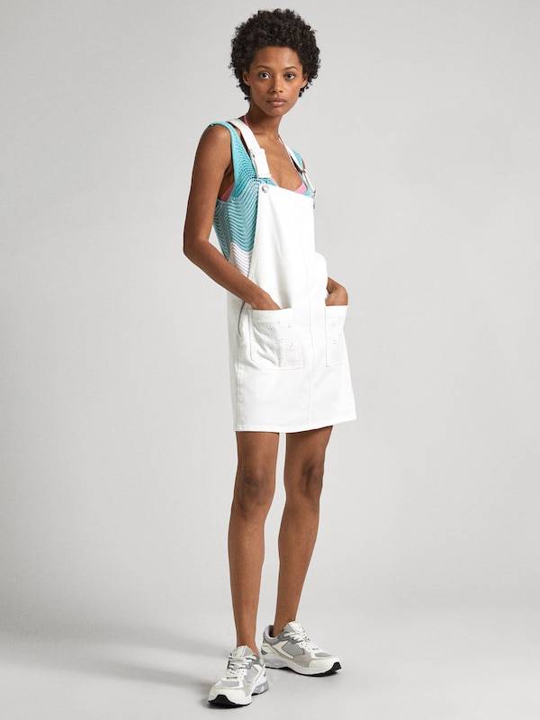 Pepe Jeans Overall Skirt 'Vesta Anglaise' in White Denim