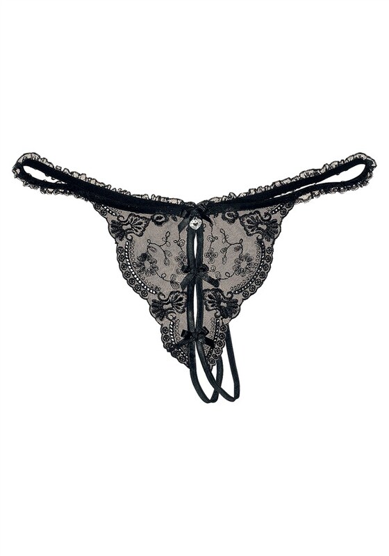 PETITE FLEUR GOLD Thong in Black